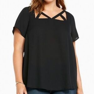 torrid Georgette Cage Front Top Short Sleeves Deep Black Strappy Plus Size 3X